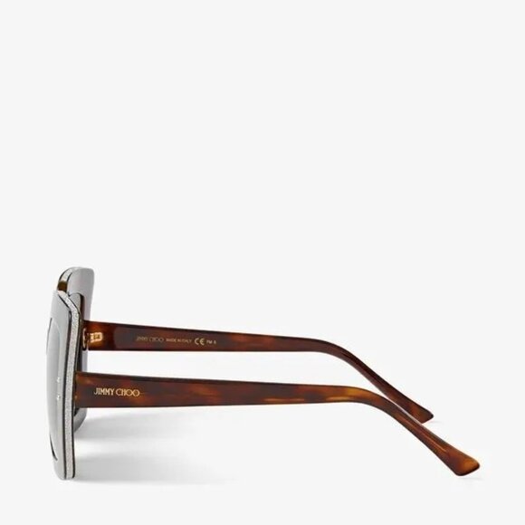 JIMMY CHOO Auri Dark Havana Square-Frame Sunglasses With Glitter Brown main image 10